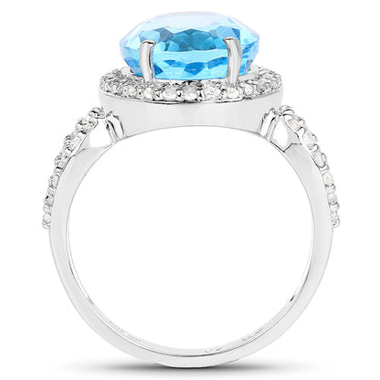 Ring: 6.03ct Swiss Blue Topaz with white topaz halo in .925 sterling silver by Bids.com on Tampa Home & Garden Store