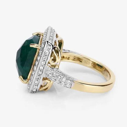 Ring: 5.18ct dyed emerald with white topaz pavé, gold & silver band, 925 silver, Bids.com on Tampa Home & Garden Store