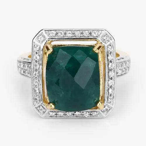 Bids.com emerald and white topaz ring in .925 sterling silver two-tone gold inner setting with pavé halo on Tampa Home & Garden Store