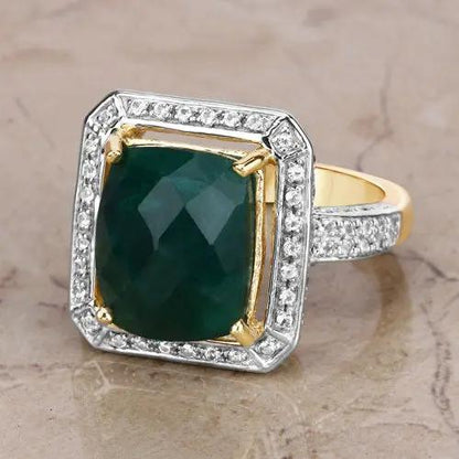 Emerald and white topaz ring in .925 sterling silver with yellow gold prongs on Tampa Home & Garden Store