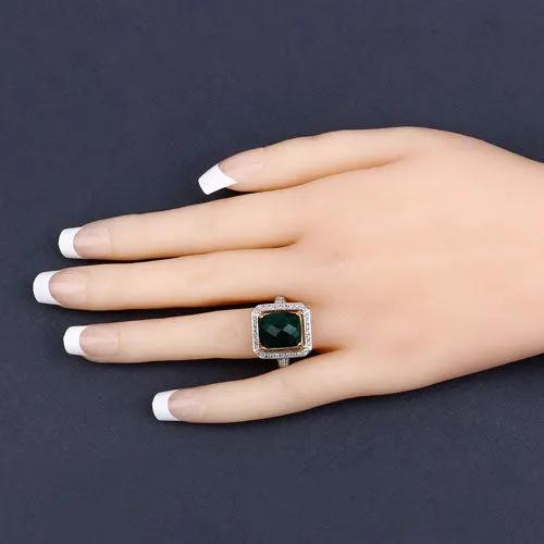 Ring 5.18 Carat dyed emerald center with white topaz halo in 925 sterling silver, Bids.com on Tampa Home & Garden Store