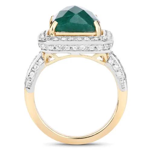 Ring 5.18 ct dyed emerald with white topaz halo, pavé shoulders, two-tone gold and silver band on Tampa Home & Garden Store
