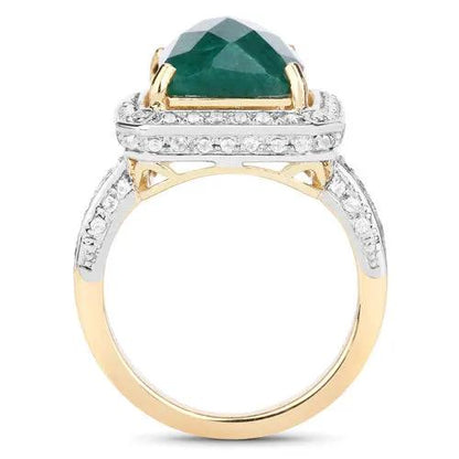 Ring 5.18 ct dyed emerald with white topaz halo, pavé shoulders, two-tone gold and silver band on Tampa Home & Garden Store