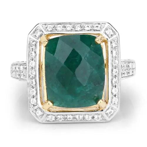 Ring: 5.18ct dyed emerald with white topaz halo in .925 silver with gold-tone bezel on Tampa Home & Garden Store