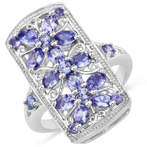 2.53 Carat Tanzanite Sterling Silver Ring with floral violet stones and filigree design on Tampa Home & Garden Store