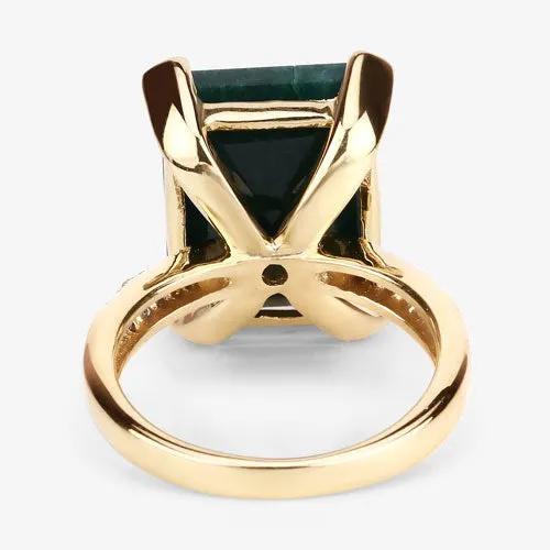7.64 ct dyed emerald and white diamond ring with emeraldcut green stone in goldtone setting on Tampa Home & Garden Store