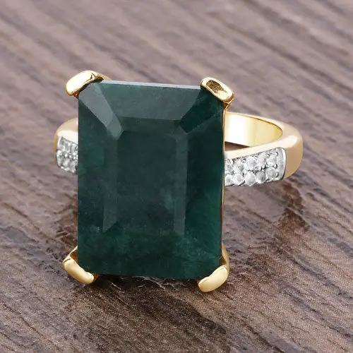 7.64 Carat dyed emerald and white diamond ring, .925 sterling silver with gold prongs, Bids.com on Tampa Home & Garden Store