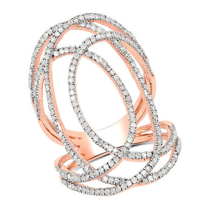 Rose gold plated ring with interwoven pave diamonds, 0.73ct, .925 silver by Bids.com on Tampa Home & Garden Store