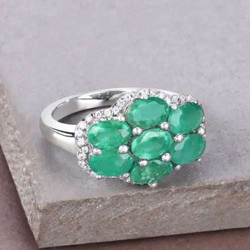 Emerald cluster ring with 3.33ct genuine Zambian emeralds and white zircon in .925 silver on Tampa Home & Garden Store