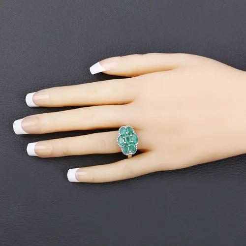 Ring 3.33ct Zambian emerald and white zircon cluster in .925 sterling silver on finger Bids.com on Tampa Home & Garden Store
