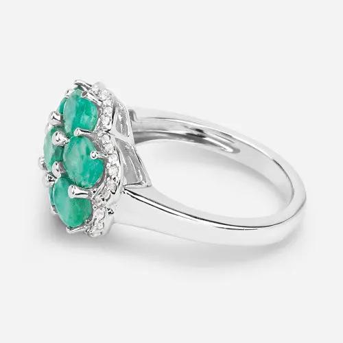 Ring 3.33ct Zambian emerald with white zircon in .925 silver by Bids.com, triple-emerald cluster on Tampa Home & Garden Store