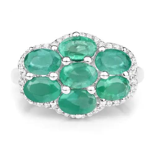 Ring 3.33ct Zambian emerald cluster with white zircon halo in .925 silver by Bids.com on Tampa Home & Garden Store