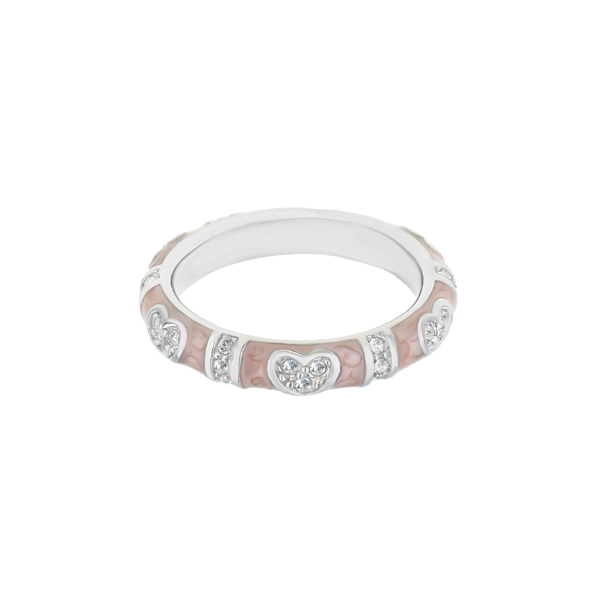 Pave Love Stackable Ring Slim Heart Band by Lauren G Adams, pink enamel panels & pave diamonds on Tampa Home & Garden Store