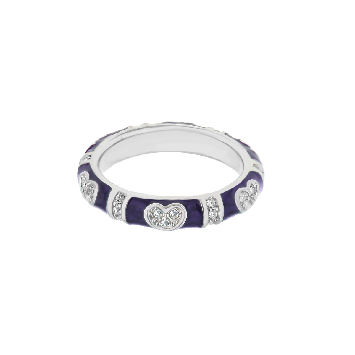 Pave Love Stackable Ring Slim Heart Band Lauren G Adams silver with purple enamel pavé hearts on Tampa Home & Garden Store