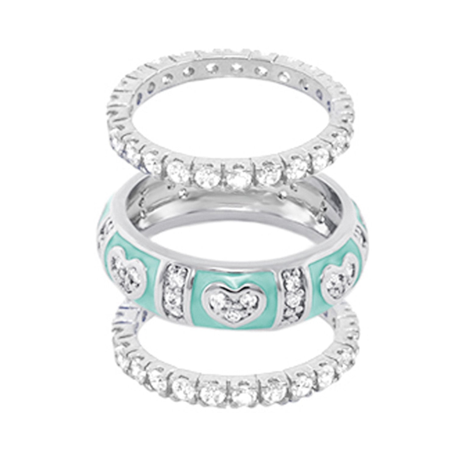 Pave Love Ring Set: twin stack rings with pave diamonds and turquoise heart Lauren G Adams on Tampa Home & Garden Store