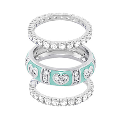 Pave Love Ring Set: twin stack rings with pave diamonds and turquoise heart Lauren G Adams on Tampa Home & Garden Store