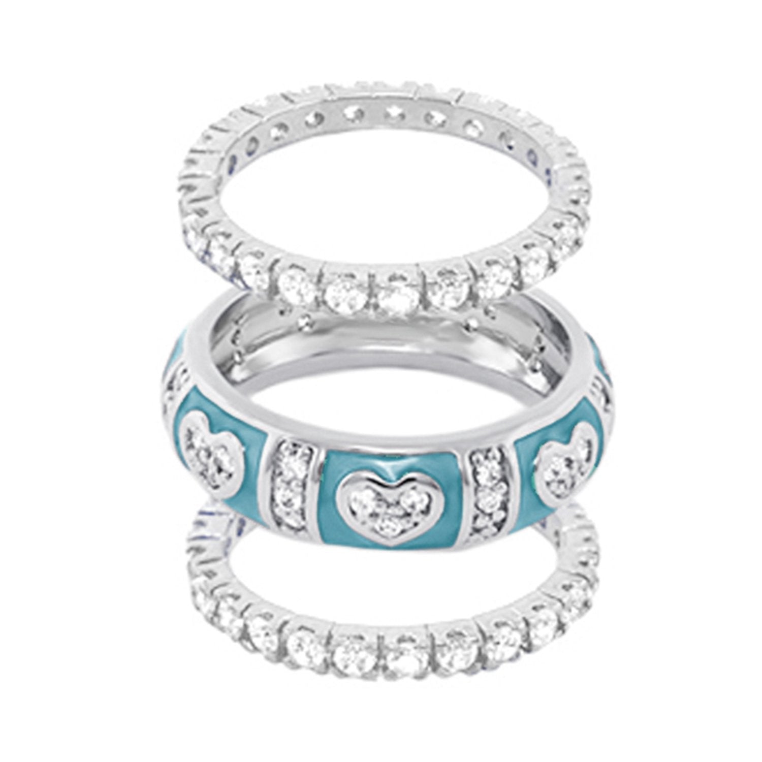 Pave Love Ring Set two Lauren G Adams stack rings, pavé diamond band with turquoise heart accent on Tampa Home & Garden Store