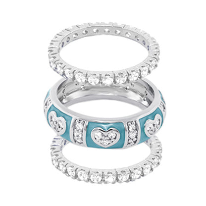 Pave Love Ring Set two Lauren G Adams stack rings, pavé diamond band with turquoise heart accent on Tampa Home & Garden Store