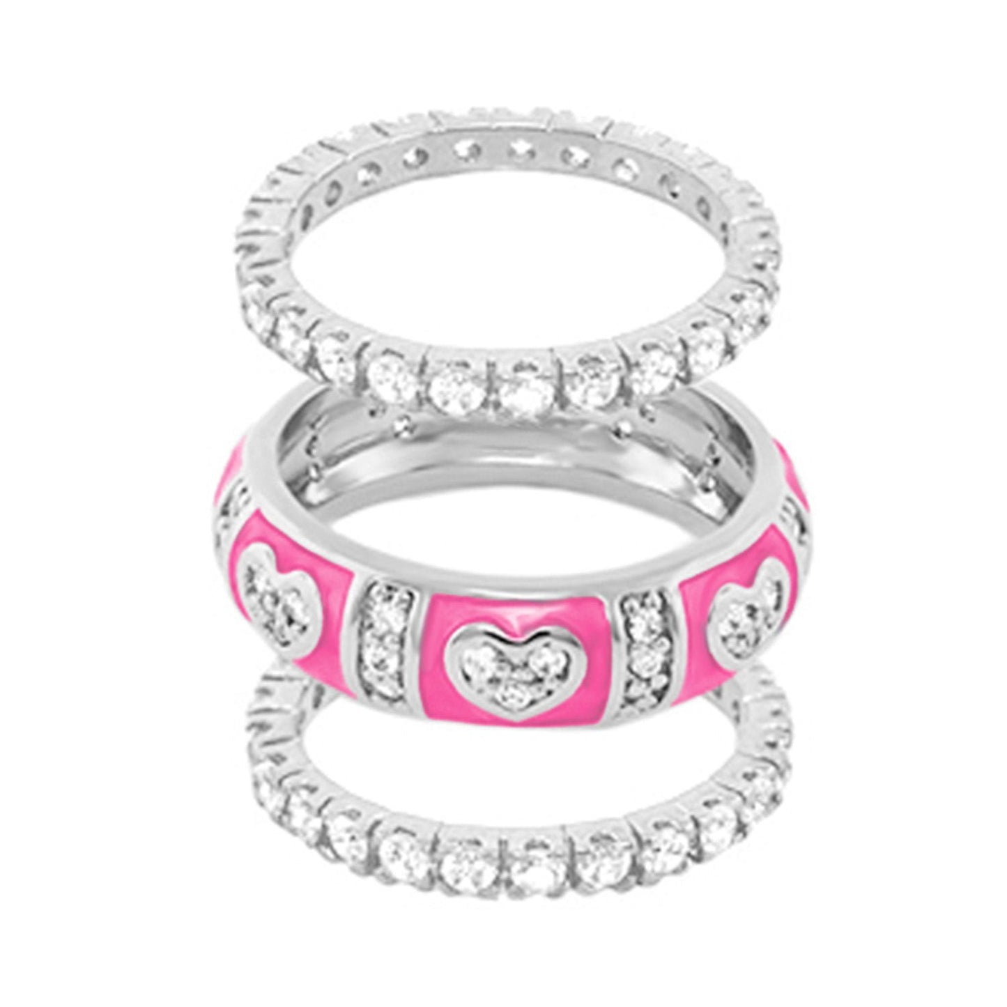 Pave Love Ring Set 3-ring stack by Lauren G Adams with pink enamel hearts and pave diamonds on Tampa Home & Garden Store
