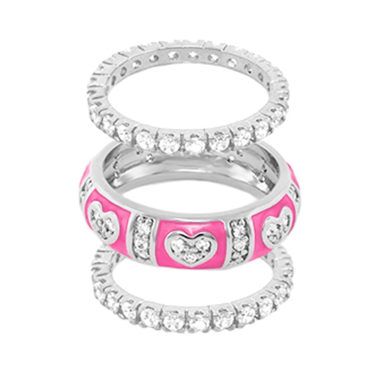 Pave Love Ring Set 3-ring stack by Lauren G Adams with pink enamel hearts and pave diamonds on Tampa Home & Garden Store