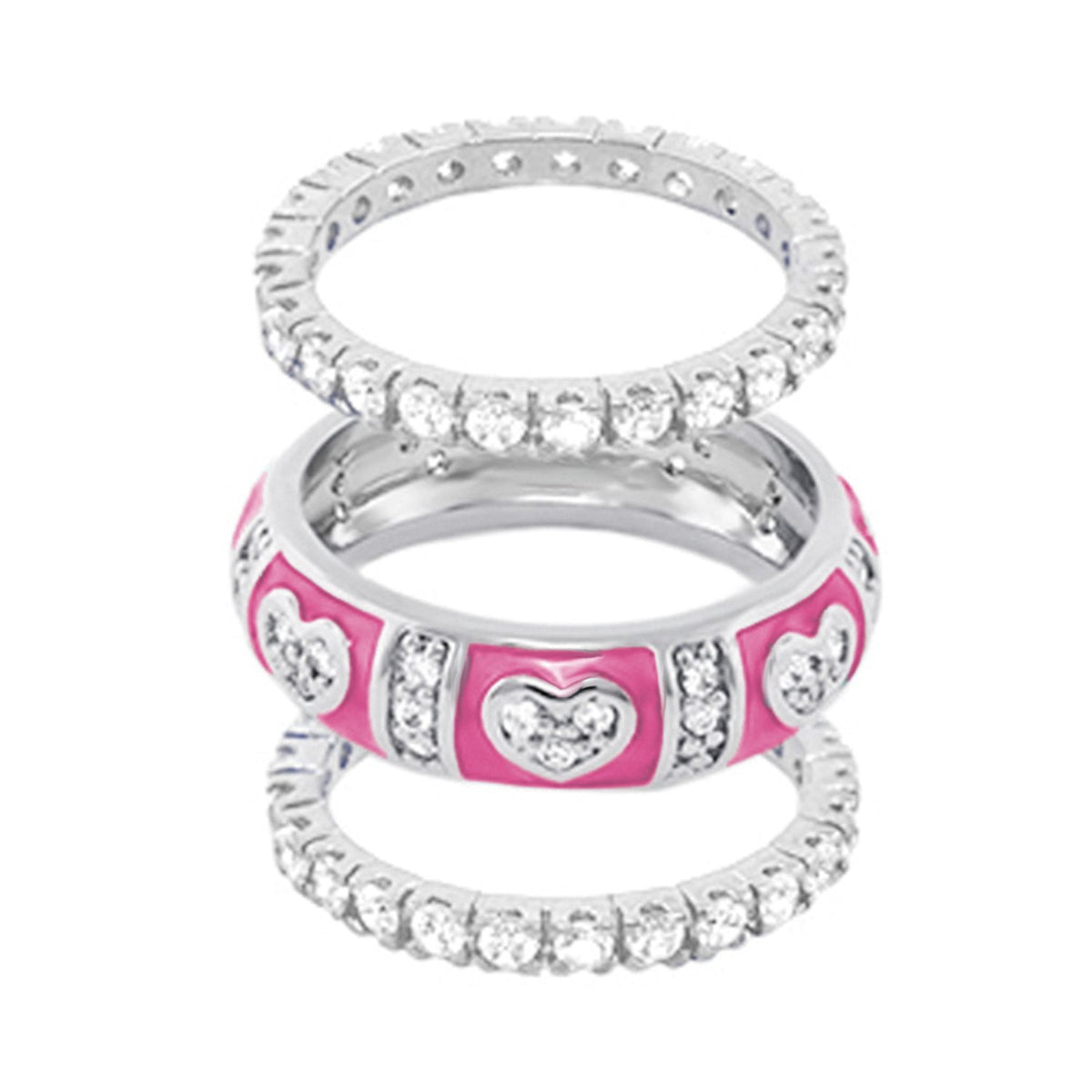 2-ring Pave Love Ring Set with pavé diamonds and pink enamel heart accents by Lauren G Adams on Tampa Home & Garden Store