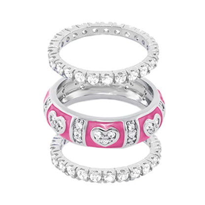 2-ring Pave Love Ring Set with pavé diamonds and pink enamel heart accents by Lauren G Adams on Tampa Home & Garden Store