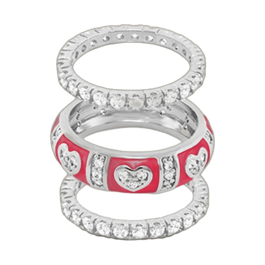 Pave Love Ring Set Lauren G Adams; 2-piece stack rings with pavé diamond band and red enamel ring on Tampa Home & Garden Store