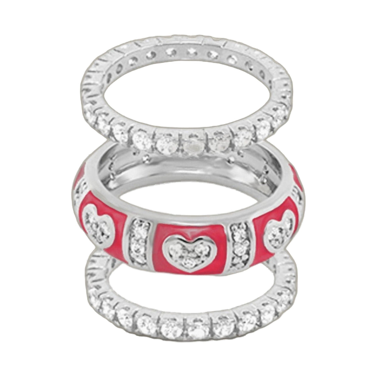 Pave Love Ring Set: two silver rings with pavé diamonds and red enamel by Lauren G Adams on Tampa Home & Garden Store