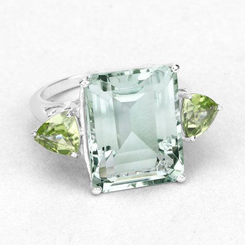 Sterling silver ring with emerald-cut green amethyst center and peridot side stones by Bids.com on Tampa Home & Garden Store