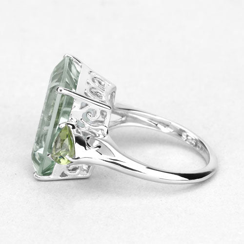 Sterling silver ring with 11.90ct green amethyst and peridot, ornate filigree side accents on Tampa Home & Garden Store