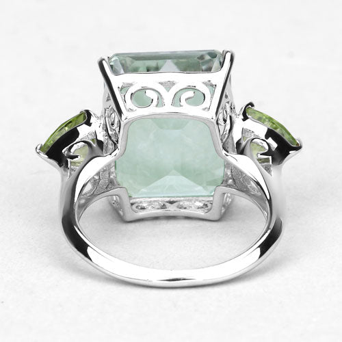 Ring with cushion-cut green amethyst centerpiece and peridot accents in .925 silver on Tampa Home & Garden Store