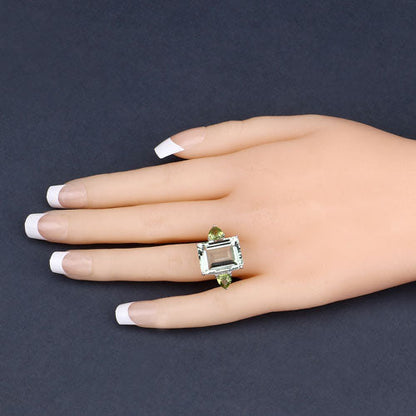 Ring 11.90ct green amethyst and peridot in .925 sterling silver with emerald-cut center on Tampa Home & Garden Store