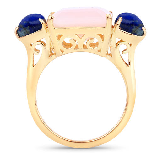 Ring with pink opal center and blue lapis side stones in gold-tone setting by Bids.com on Tampa Home & Garden Store