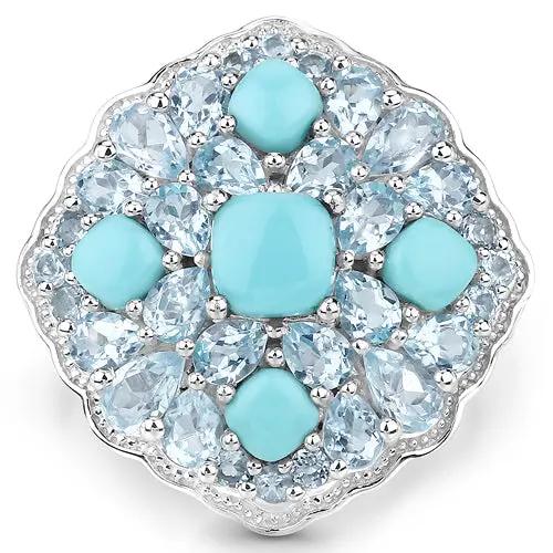 Ring 6.18ct turquoise and blue topaz in .925 sterling silver floral cluster by Bids.com on Tampa Home & Garden Store