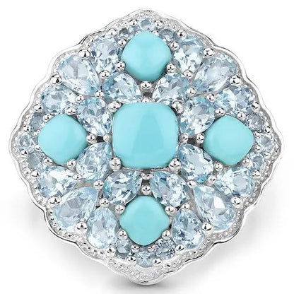 Ring 6.18ct turquoise and blue topaz in .925 sterling silver floral cluster by Bids.com on Tampa Home & Garden Store