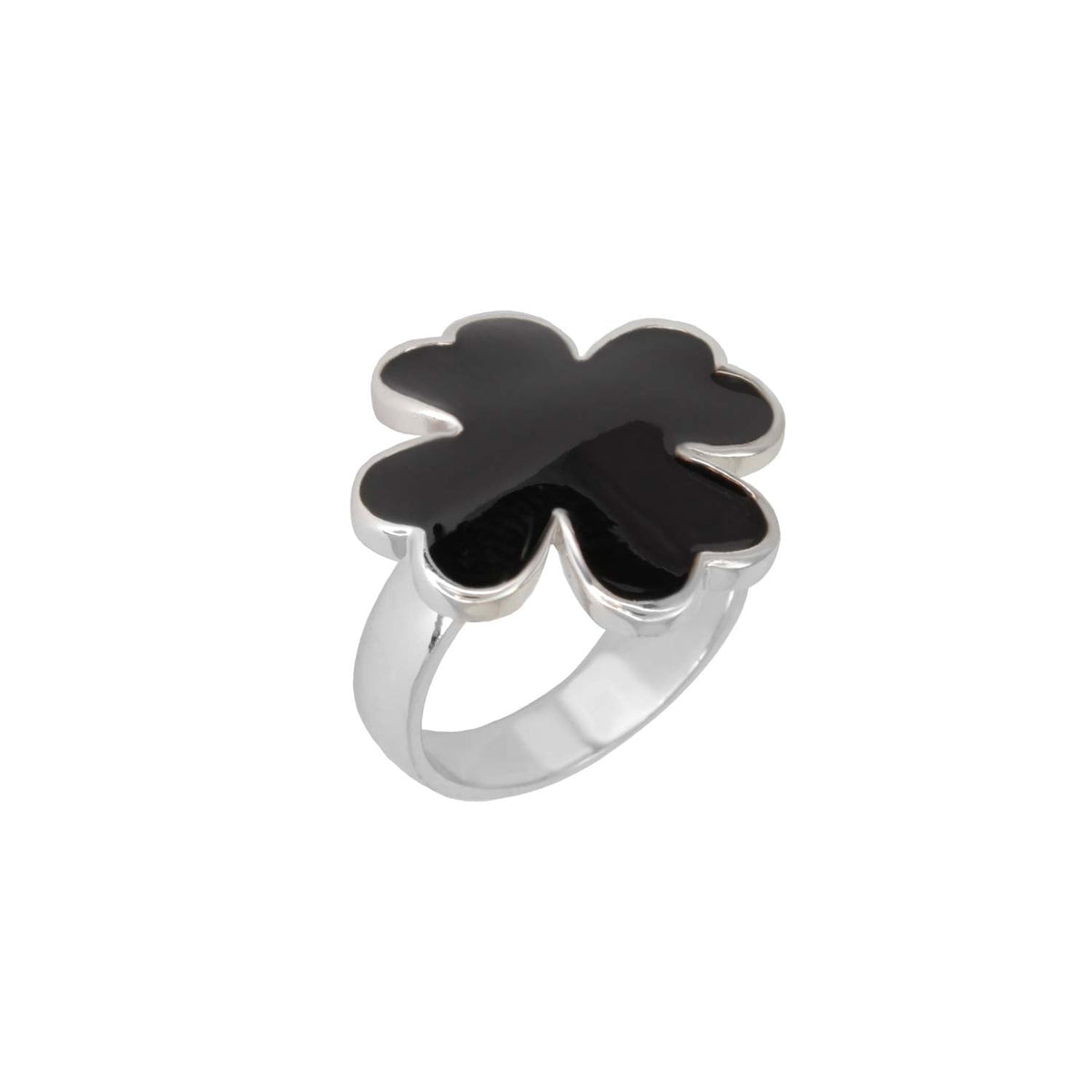 Clover and Clover Again enamel ring by Lauren G Adams with black clover on silver band on Tampa Home & Garden Store