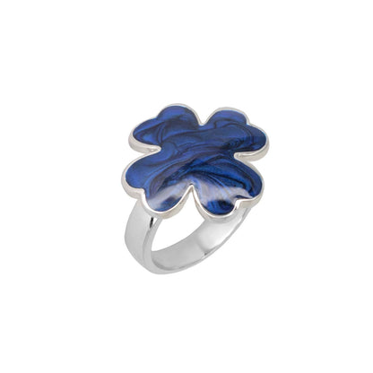 Clover and Clover Again enamel ring cobalt blue marbled clover on silver band by Lauren G Adams on Tampa Home & Garden Store