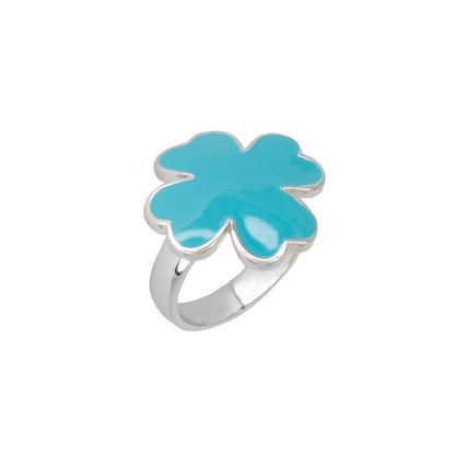 Clover and Clover Again enamel cocktail ring with turquoise clover on a silver band on Tampa Home & Garden Store