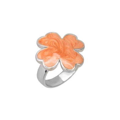 Clover and Clover Again enamel ring by Lauren G Adams, orange marbled clover with silver band on Tampa Home & Garden Store