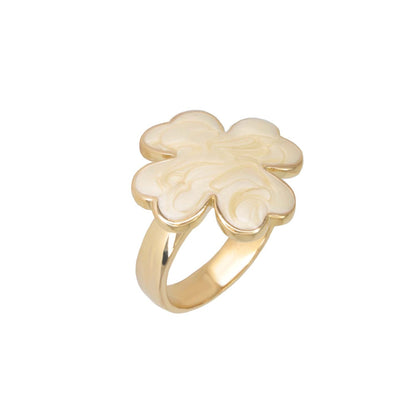Clover and Clover Again enamel ring, gold-tone with cream marbled clover top on Tampa Home & Garden Store