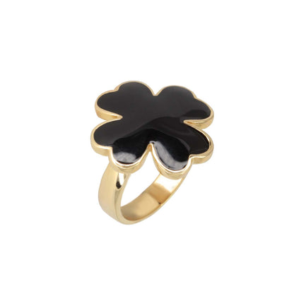 Clover and Clover Again enamel cocktail ring by Lauren G Adams with black clover on a gold band on Tampa Home & Garden Store