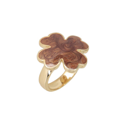 Clover and Clover Again enamel ring by Lauren G Adams, gold band with brown marbled clover on Tampa Home & Garden Store