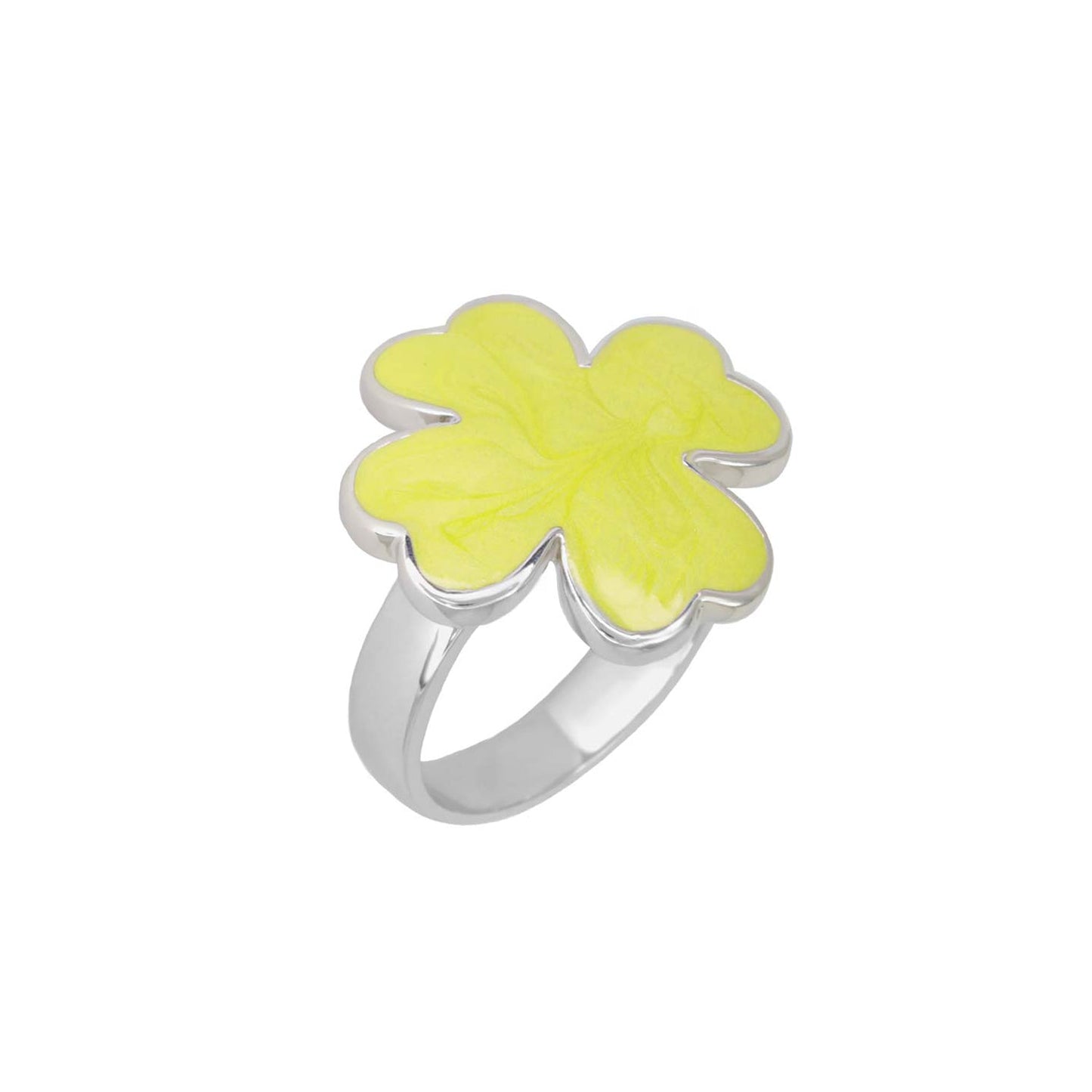 Clover and Clover Again enamel ring by Lauren G Adams, yellow clover motif on silver band on Tampa Home & Garden Store