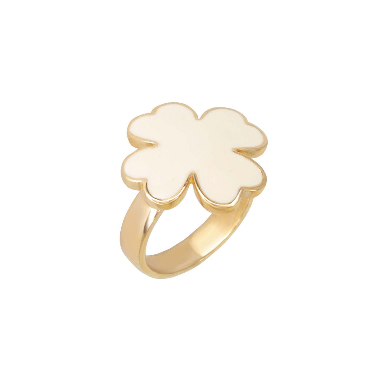 Enamel ring Clover and Clover Again, gold-tone with white clover motif by Lauren G Adams on Tampa Home & Garden Store