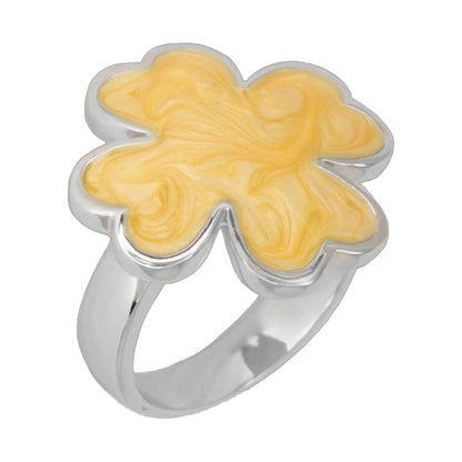 Lauren G Adams Clover and Clover Again enamel flower ring with yellow petals silver band on Tampa Home & Garden Store