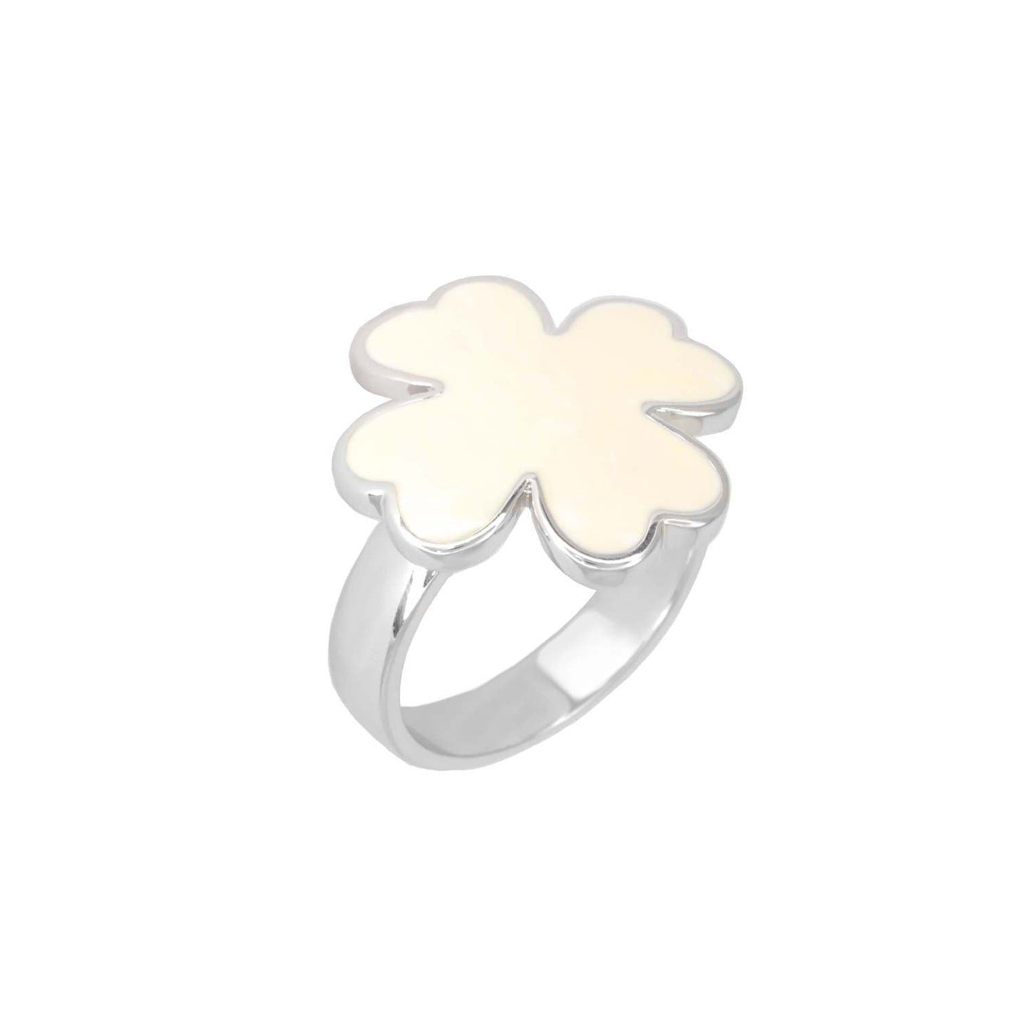 Clover and Clover Again enamel ring by Lauren G Adams, silver band with white clover motif on Tampa Home & Garden Store