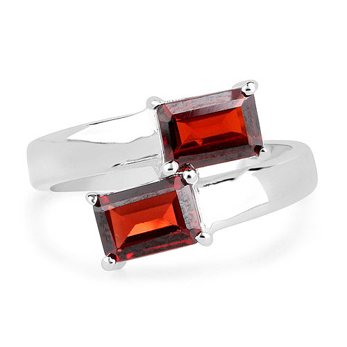 Ring with two rectangular garnets set in 925 sterling silver band, 2.40ct total, Bids.com on Tampa Home & Garden Store