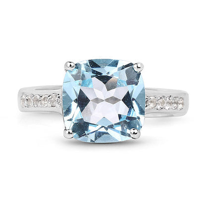 4.62ct blue topaz and white topaz ring in sterling silver, cushion-cut center by Bids.com on Tampa Home & Garden Store