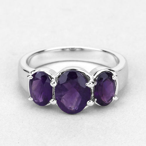 3.20ct genuine amethyst three-stone ring in .925 sterling silver with oval purple gems on Tampa Home & Garden Store