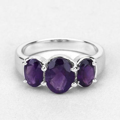 3.20ct genuine amethyst three-stone ring in .925 sterling silver with oval purple gems on Tampa Home & Garden Store
